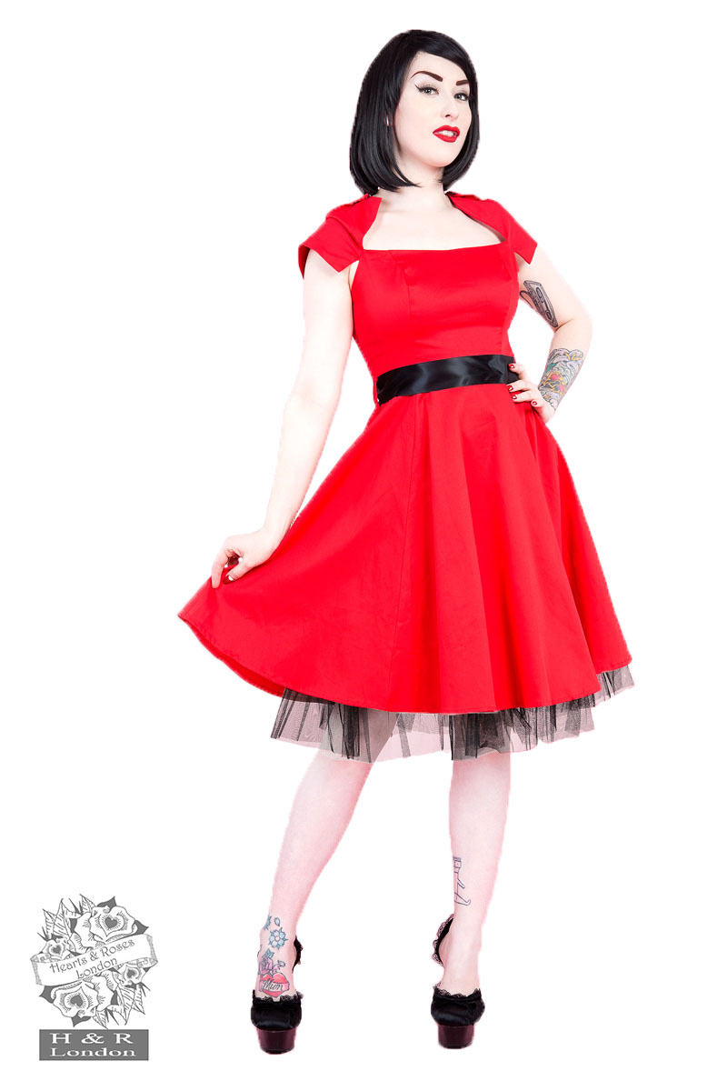 Red Sailor Dress with Round Collar